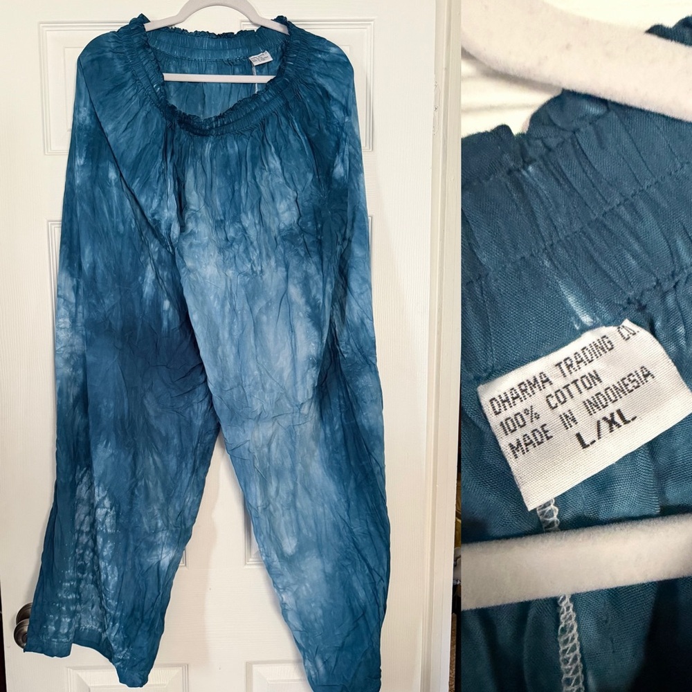 Blue Tie-Dye Cotton Pants